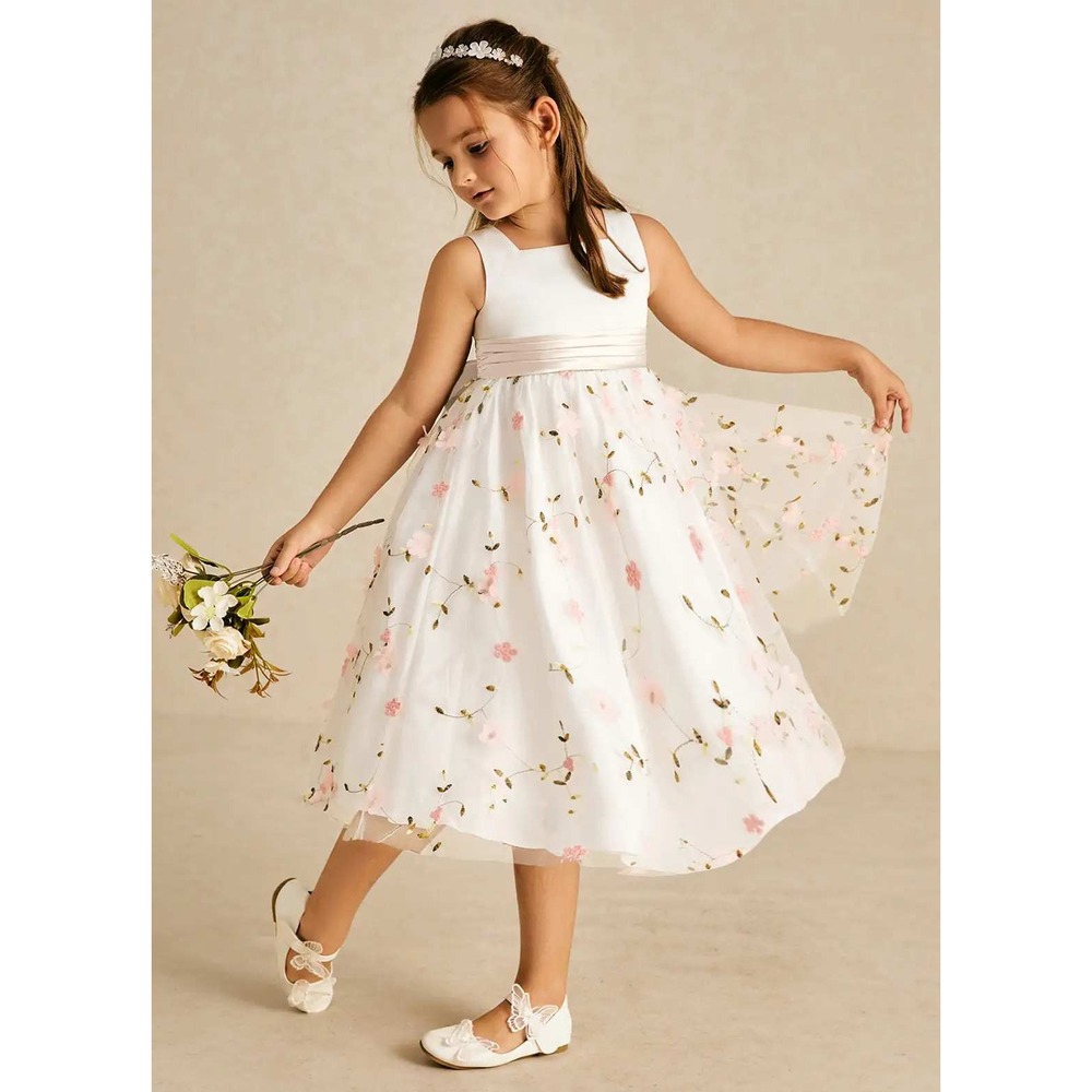 Azazie Pollie Blushing Pink White Alabaster A-Line Bow Tulle Dress Size 7